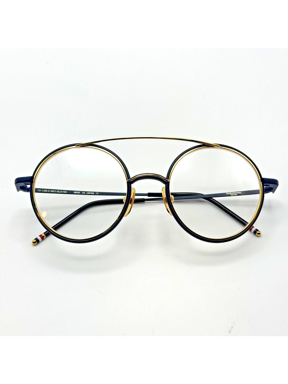 Thom Browne Eyeglasses Frames TB-108-C Navy Blue Gold Round Frame 50-21-141 New